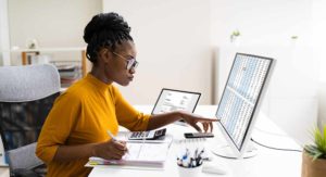 African American woman preparing taxes