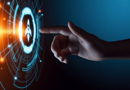 concept art of a hand pushing a rocket button representing venture capital.