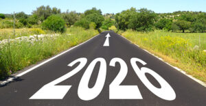 2026 is painted on a road.