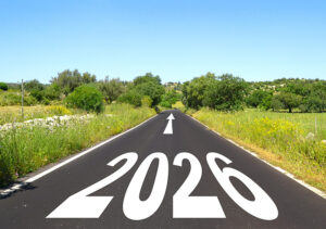 2026 is painted on a road.