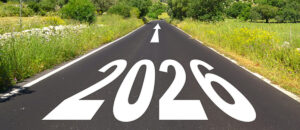 2026 is painted on a road.