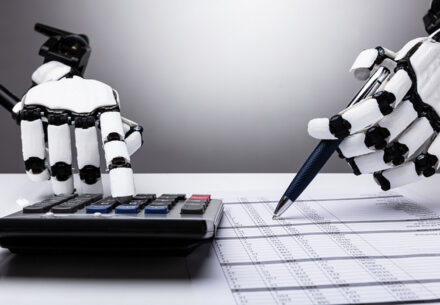 robot hands calculating numbers.