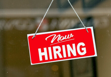 A now hiring sign.